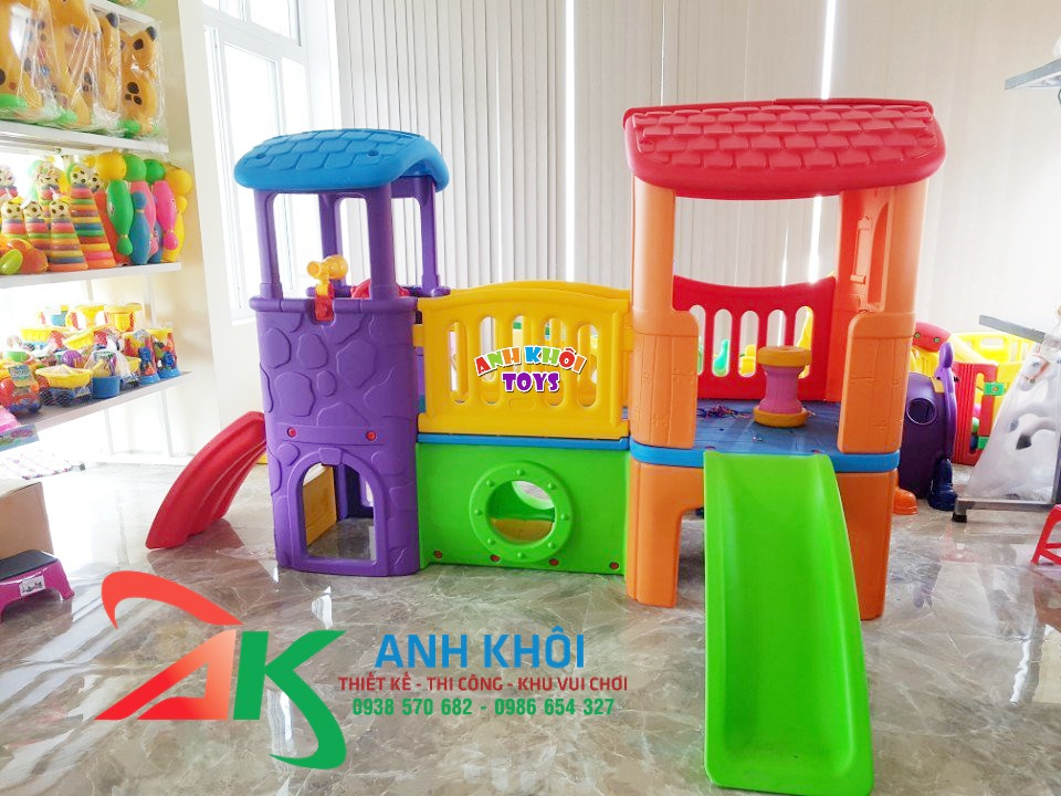 Cầu trượt 2 khối tím cam 