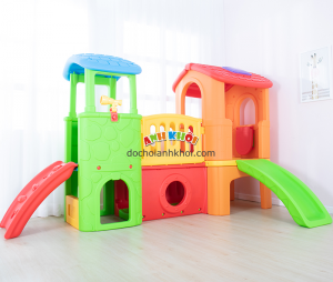 Cầu trượt 2 khối cam xanh lá