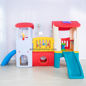 Cầu trượt 2 khối trắng xanh dương