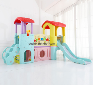 Cầu trượt 2 khối xanh sữa